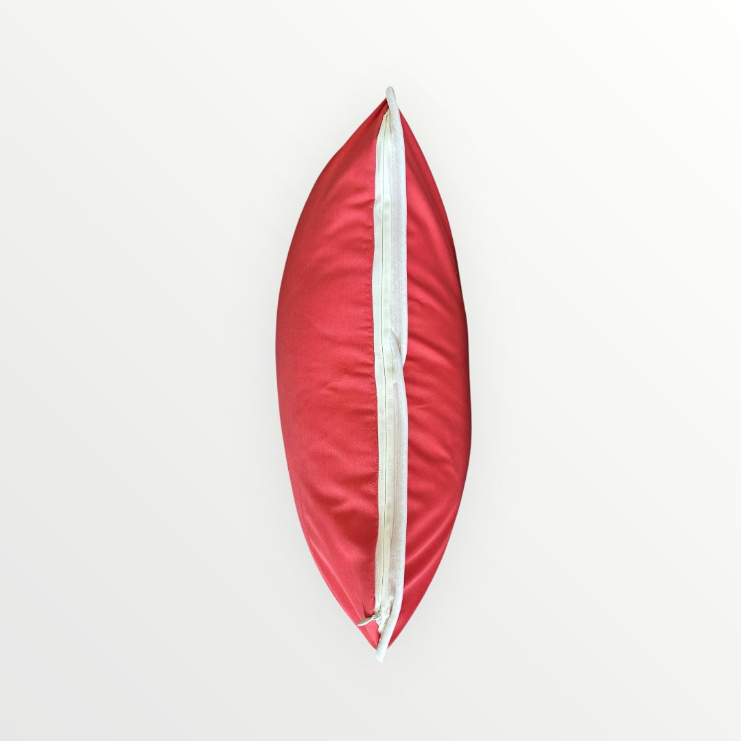 Coral Cotton Satin Handmade Cushions - Ivory Piped Edge