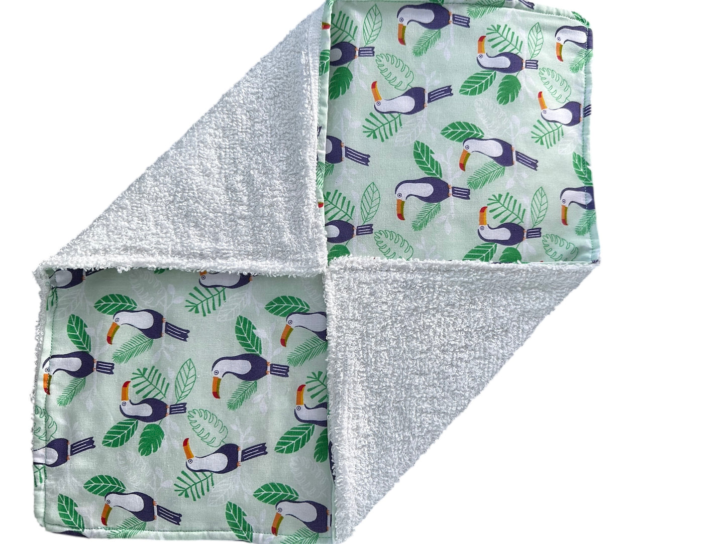 Large Reusable Terry Towelling Kitchen Cloth – Toucans and green