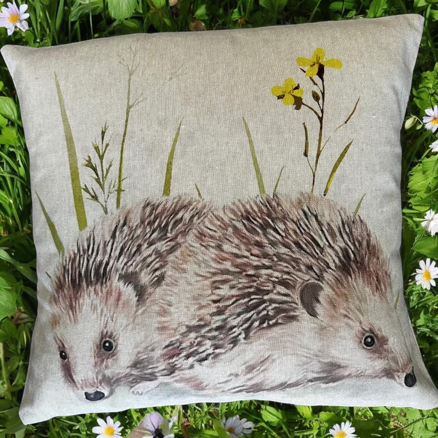 Hedgehog Charm Handmade Cotton Linen Blend Cushion Nature Inspired