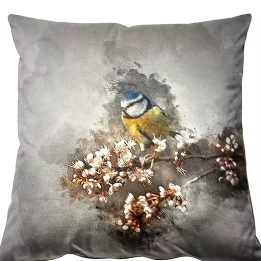Charming Blue Tit Handmade Cotton Linen Blend Cushion Cover