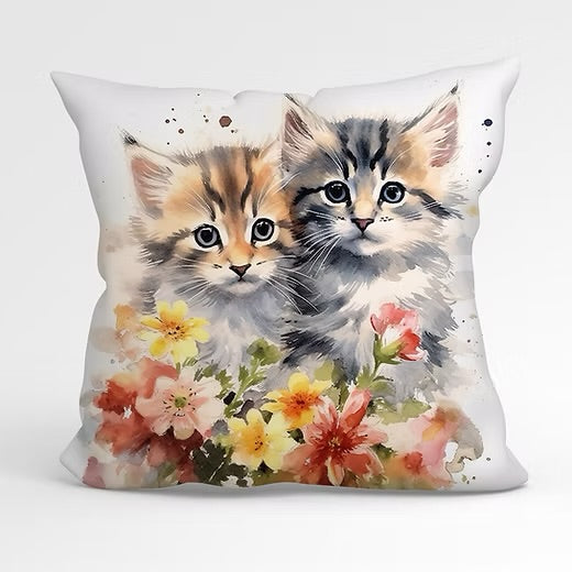 Charming Grey Kittens in French Velvet Reversible Handmade Cushions