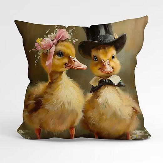 Delightful Wedding Ducks in French Velvet with Camel Corduroy Cushion Reversible