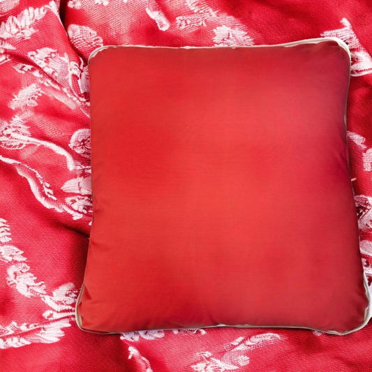 Coral Cotton Satin Handmade Cushions - Ivory Piped Edge
