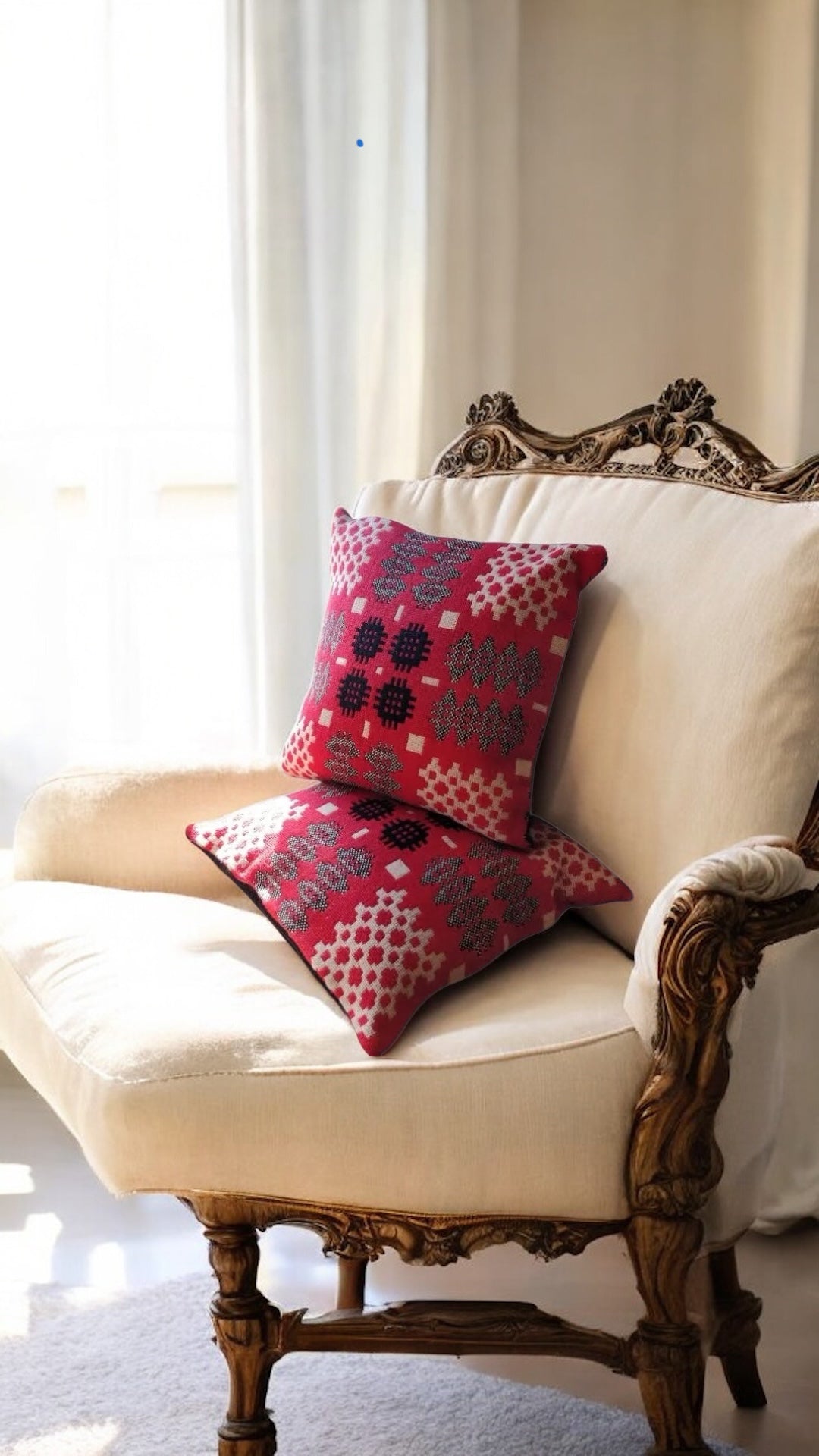 Handmade Welsh Woven Tapestry Design Blanket Pattern Cushion NEW! A Rich Red 🏴󠁧󠁢󠁷󠁬󠁳󠁿