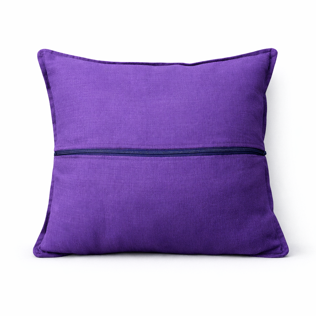 English Lavender Cotton Drill Cushion with Purple Linen Reverse