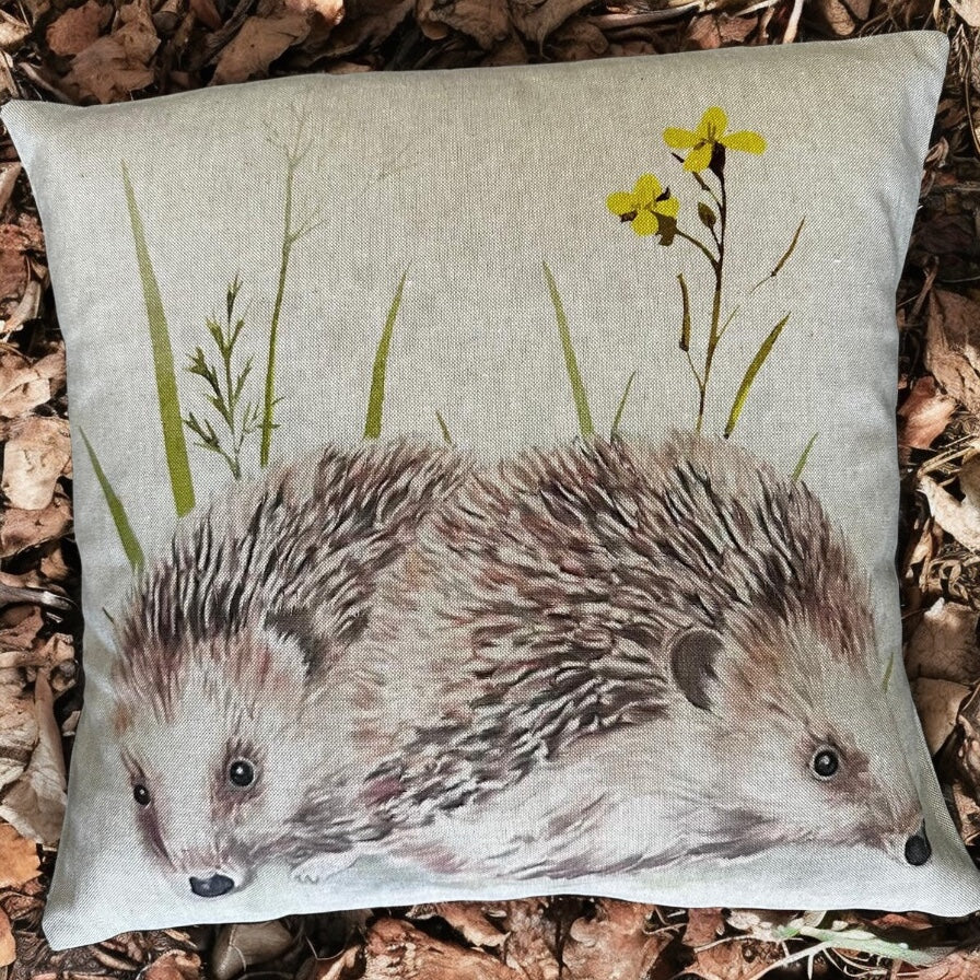 Hedgehog Charm Handmade Cotton Linen Blend Cushion Nature Inspired