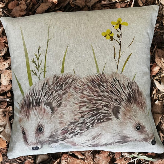 Hedgehog Charm Handmade Cotton Linen Blend Cushion Nature Inspired