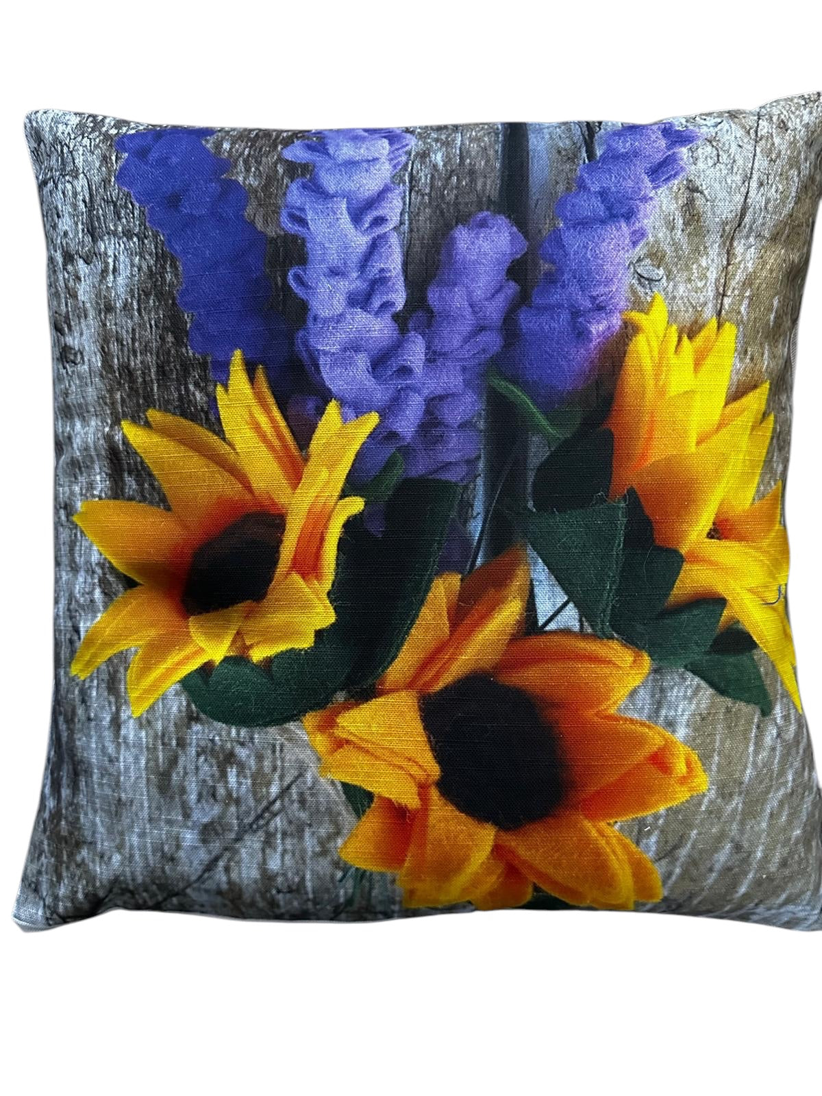 Rustic Style Cushion Cover with Vibrant Summer Flowers Handmade in Natural Look Cotton Drill Fabric