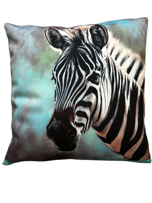 Soft Upholstery Velvet Handmade Reversible Cushion, The Zebra with Reverse Corduroy in Rich Teal