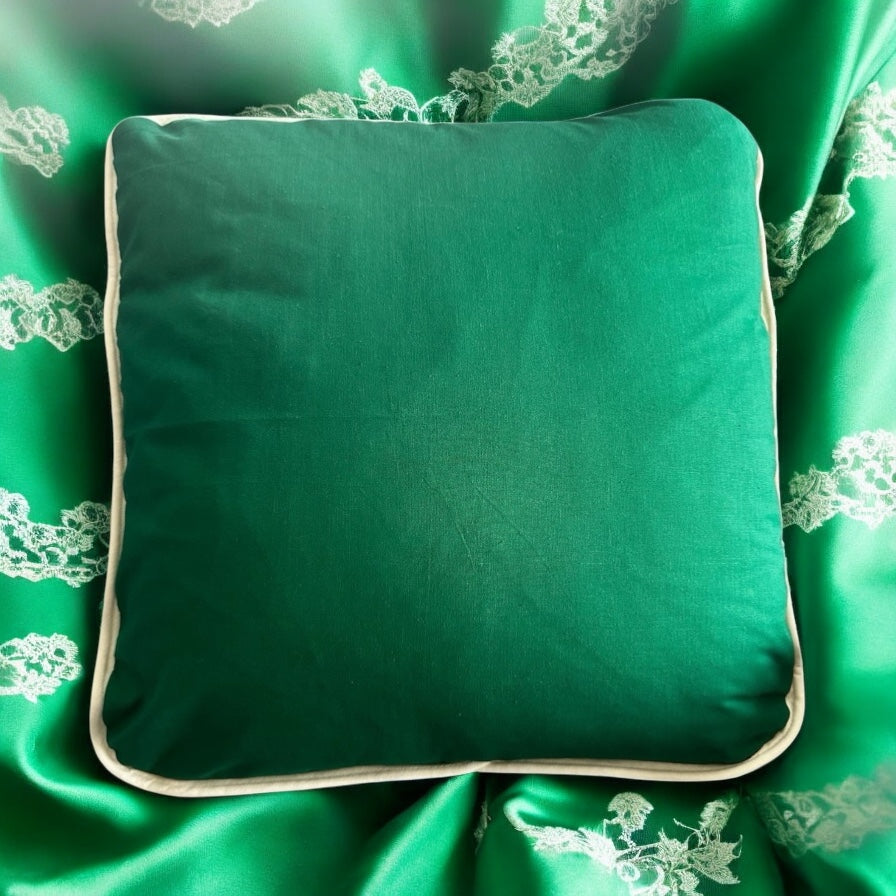 Rich Emerald Green Cotton Cushions in Cotton - Ivory Piped Edge