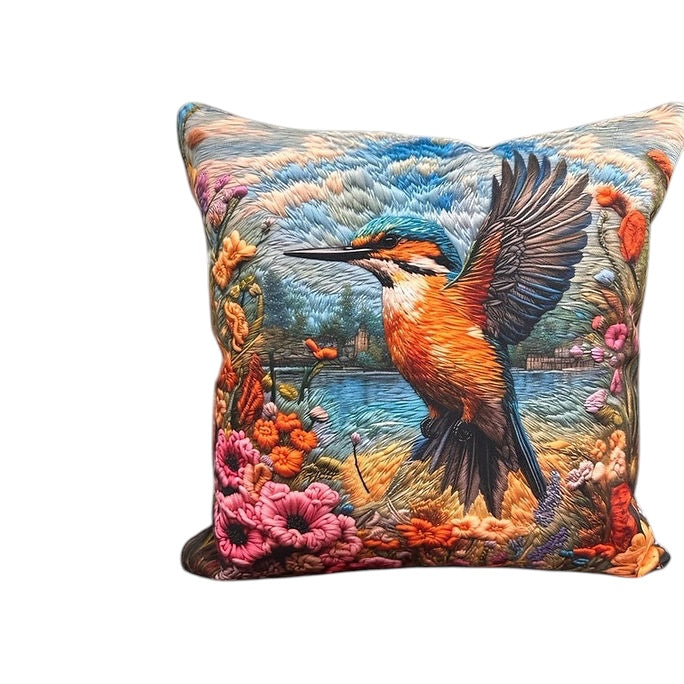 Soft Upholstery Velvet Handmade Reversible Cushion The Kingfisher