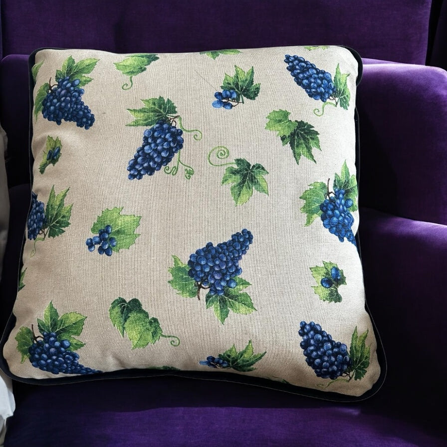 Rustic Farmhouse Style Grape Design Reversible Handmade Cushion
