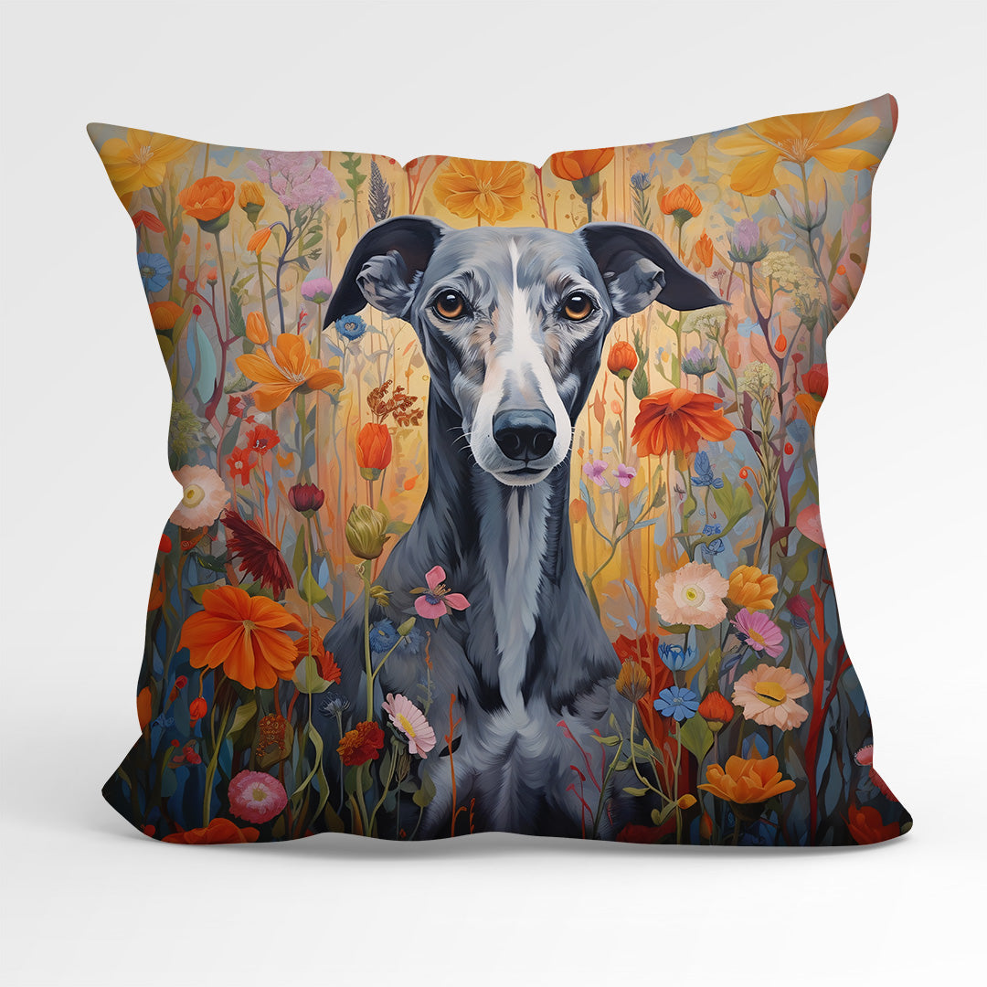 Elegant Greyhound in Orange Bloom French Velvet Reversible Handmade Cushions