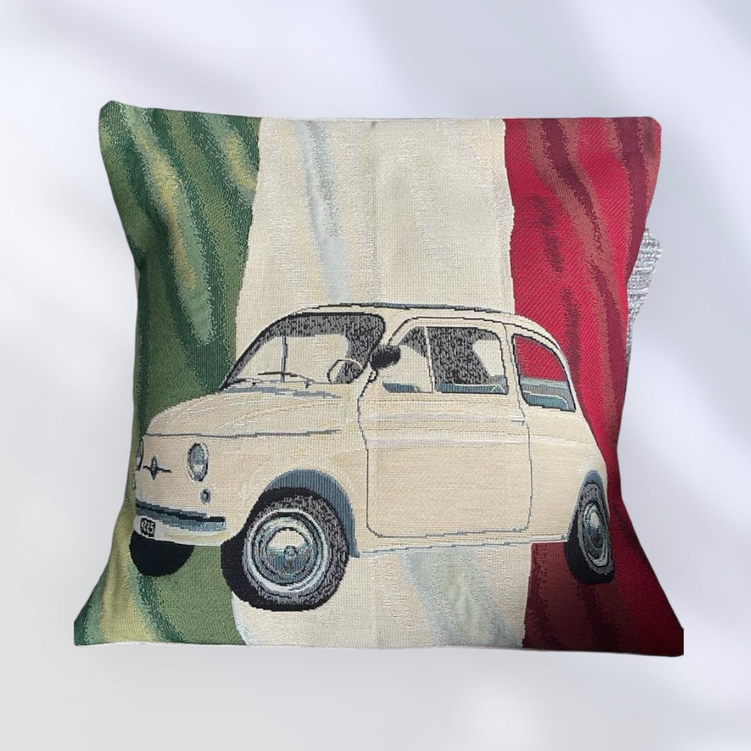 Classic Italian Fiat Car  Handmade Cushion Cover Cotton Drill Fabric