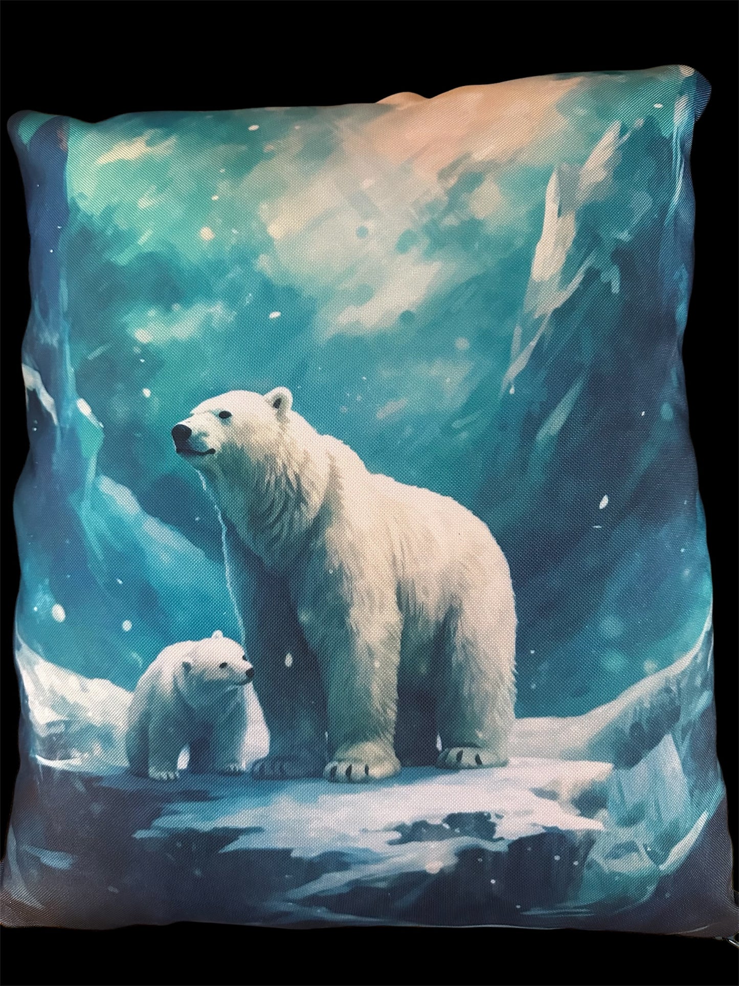 BELLA Easy Wipe: The Polar Bear & Cub Edition Water Resistant Handmade Cushion