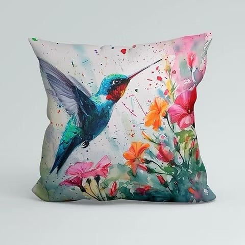 Colourful Vibrant  Hummingbird Outdoor Cushion Handmade Water Resistant and Reversible